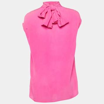 Pre Owned Versace Pink Silk Chiffon Neck Tie Detail Sleeveless Top M