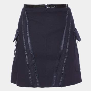 Pre Owned Versace Navy Blue Wool & Silk Mini Skirt M