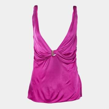 Pre Owned Versace Pink Jersey Knotted Sleeveless Top M