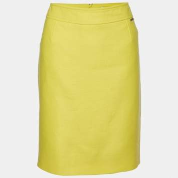 Pre Owned Versace Yellow Wool Pencil Skirt L