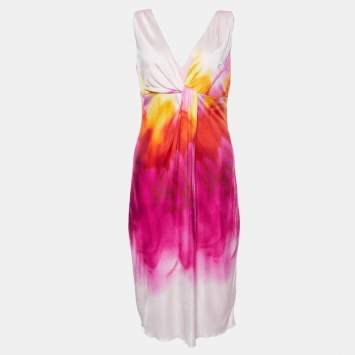 Pre Owned Versace Pink Tie-Dye Jersey Sleeveless Knee Length Dress L