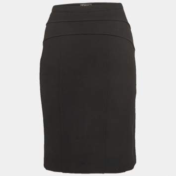 Pre Owned Versace Vintage Black Wool Blend Tucked Pencil Skirt S