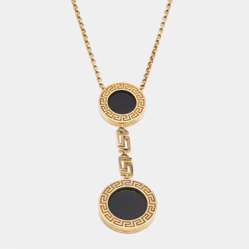 Pre Owned Versace Greca Onyx 18k Yellow Gold Necklace