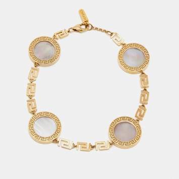 Pre Owned Versace Greca Mother of Peal 18k Yellow Gold Bracelet