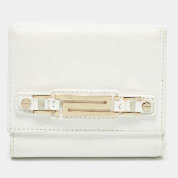 Pre Owned Versace White Leather Trifold Compact Wallet