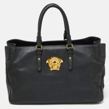 Pre Owned Versace Black Leather La Medusa Shopper Tote
