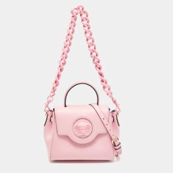 Pre Owned Versace Pink Leather La Medusa Top Handle Bag