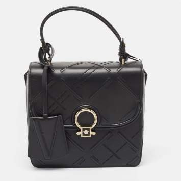 Pre Owned Versace Black Quilted Leather and Suede DV One Top Handle Bag