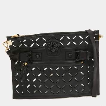 Pre Owned Versace Black Lasecut Leather and PVC Medusa Shoulder Bag