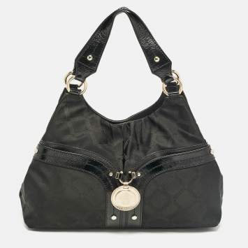 Pre Owned Versace Black Nylon and Patent Leather Logo Shoulder Bag