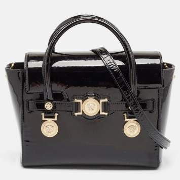 مملوكة مسبقًا Versace Black Patent Leather Medium Medusa Medallion Tote
