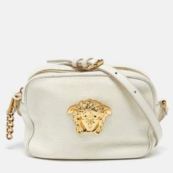 Pre Owned Versace White Leather Small Medusa Camera Bag