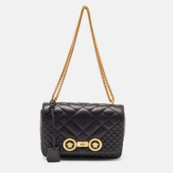 مملوكة مسبقًا Versace Black Quilted Leather Icon Shoulder Bag