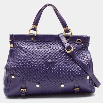 Pre Owned Versace Purple Embossed Leather Medusa Studded Tote