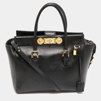 Pre Owned Versace Black Leather Medusa Tote