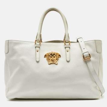 Pre Owned Versace White Leather La Medusa Shopper Tote