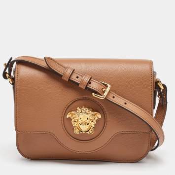 Pre Owned Versace Beige Leather Small La Medusa Flap Shoulder Bag