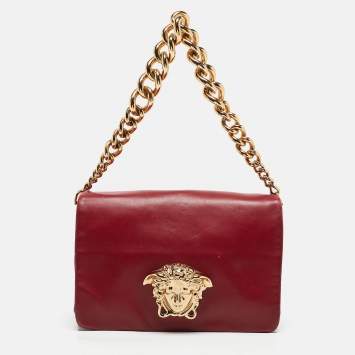 Pre Owned Versace Dark Red Leather Palazzo Sultan Flap Shoulder Bag