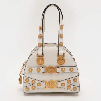 Pre Owned Versace White Leather Tribute Medallion Satchel