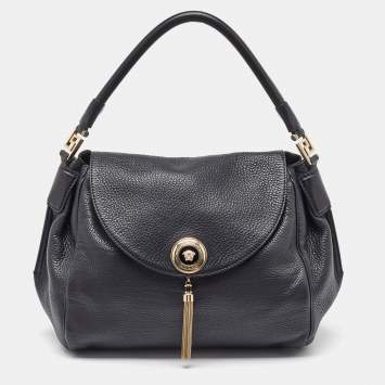 مملوكة مسبقًا Versace Black Leather Altea Medusa Flap Shoulder Bag