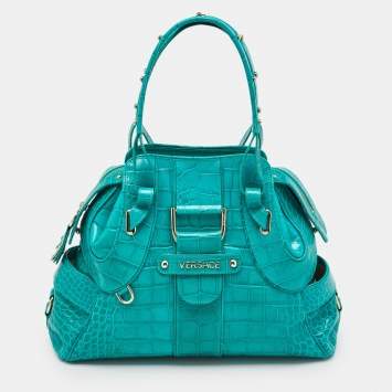 Versace Green Croc Embossed Leather Satchel