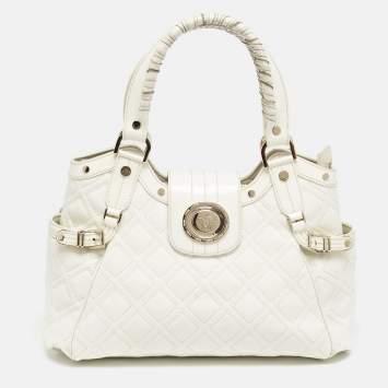 Versace White Quilted Patent Leather Satchel