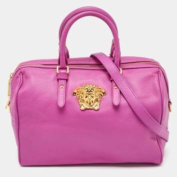 Pre Owned Versace Pink Leather Palazzo Medusa Boston Bag