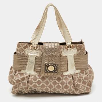 Versace Metallic Grey Signature Canvas and Leather Satchel