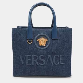 Versace Blue Denim Small La Medusa Tote