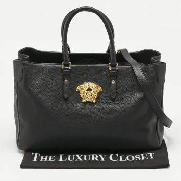 Versace Black Leather La Medusa Shopper Tote