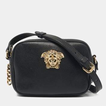 Pre Owned Versace Black Leather Medusa Camera Crossbody Bag