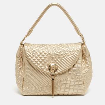 Pre Owned Versace Gold Quilted Leather Talia Vanitas Shoulder Bag