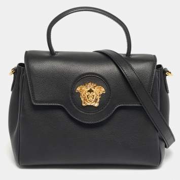 Pre Owned حقيبة فيرساتشي لاميدوسا يد علوية جلدية سوداء مغلفة بجلد