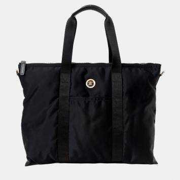 Pre Owned Versace Black Nylon La Medusa Tote Bag With Strap