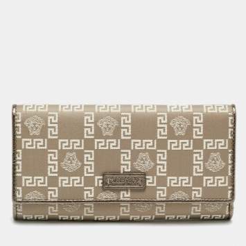 Pre Owned محفظة كونتيننتال فيرساتشي جلد وكانفاس ميدوسا بني/بيح