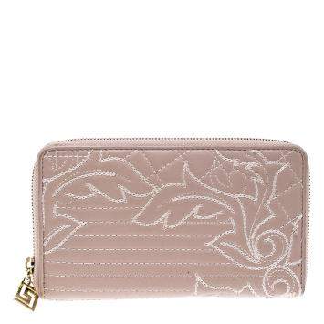 Pre Owned Versace Blush Pink Quilted Leather Vanitas Zip Around Wallet