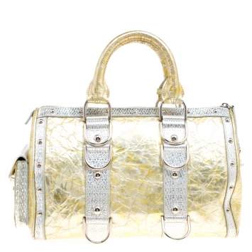 Pre Owned Versace Gold/Silver Ceramic Effect Leather Snap Out Of It Satchel