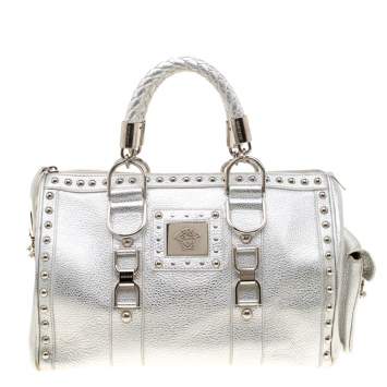 Pre Owned Versace Metallic Silver Leather Madonna Satchel