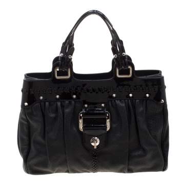 Pre Owned Versace Black Stud Leather Tote