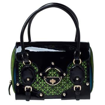 Pre Owned Versace Multicolor Suede and Patent Leather Lazer Cut Satchel