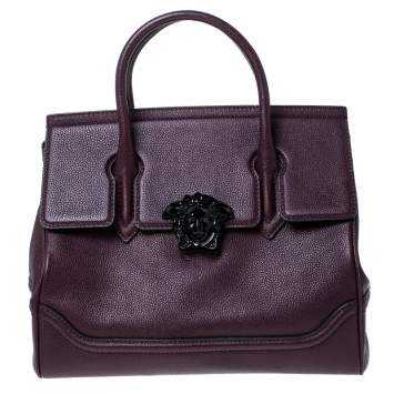 Pre Owned Versace Burgundy Leather Palazzo Empire Tote