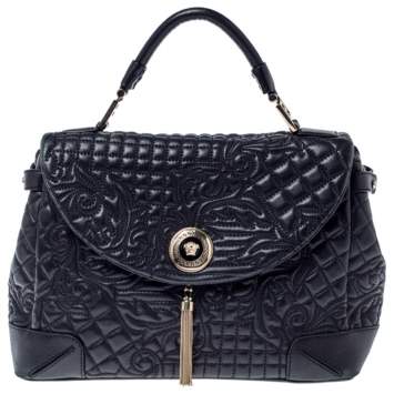 Pre Owned Versace Black Barocco Leather Altea Top Handle Bag