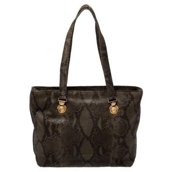 Pre Owned Versace Green Python Leather Tote 