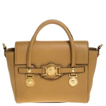 Pre Owned Versace Brown Leather Medusa Medallion Tote