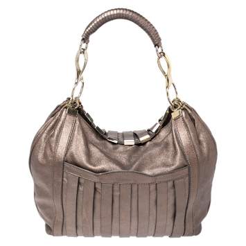 Pre Owned Versace Metallic Striped Leather Hobo