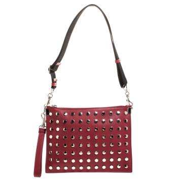 Pre Owned Versace Red Leather Studded Shoulder Bag