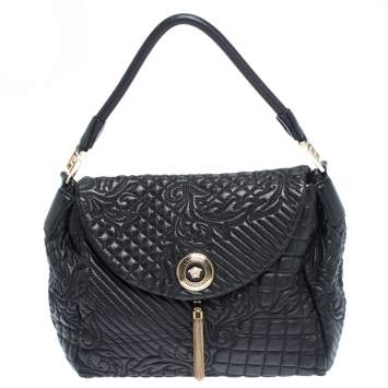 Pre Owned Versace Black Barocco Leather Altea Satchel