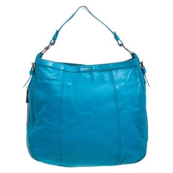 Pre Owned Versace Light Blue Leather Zip Around Hobo