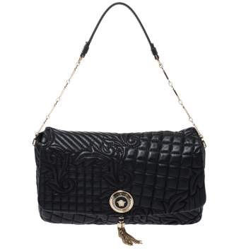 Pre Owned Versace Black Quilted Leather Calliope Vanitas Shoulder Bag