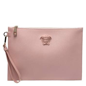 Pre Owned Versace Pink Leather Medusa Clutch